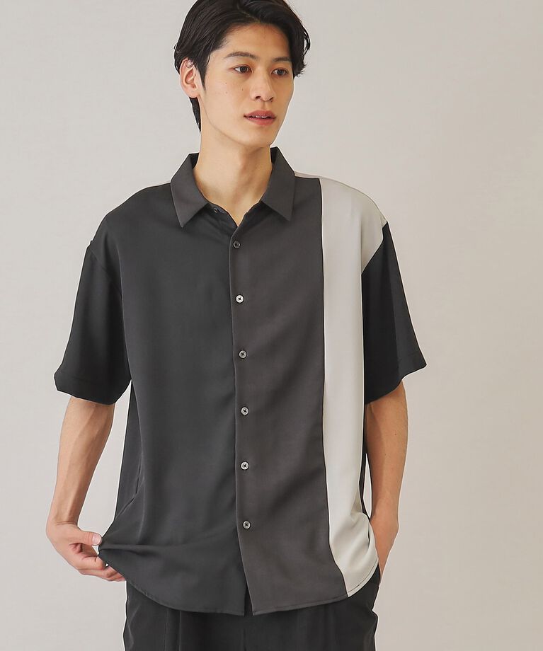 THE SHOP TK「【10色展開】プリントデザインシャツ チェック／ブロッキング／マーブル／ブラシアート」|シャツ・ブラウス|ブラック(519)