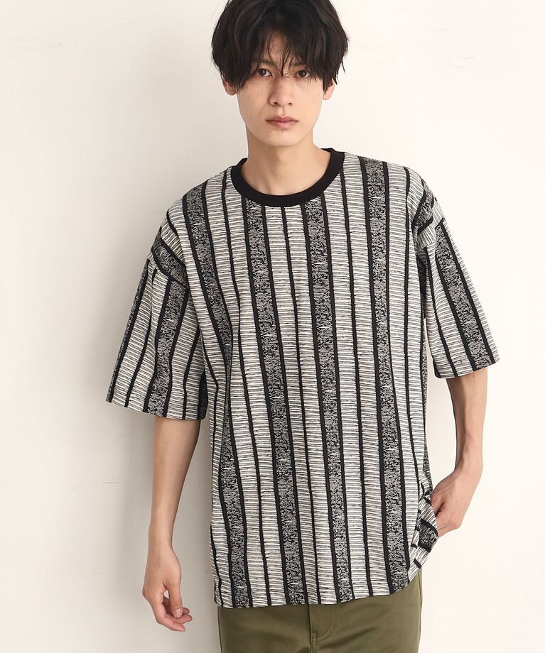 THE SHOP TK「ビッグシルエット総柄アソートTシャツ 幾何学／ドット／ストライプ／バックロゴ」|Tシャツ・カットソー|ブラック(319)