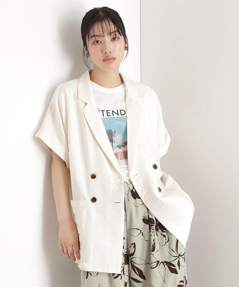 THE SHOP TK「【宮城舞さん着用】リネン混半袖テーラージャケット/洗える/セットアップ可」|テーラードジャケット|