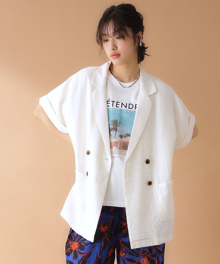 THE SHOP TK「【宮城舞さん着用】リネン混半袖テーラージャケット/洗える/セットアップ可」|テーラードジャケット|