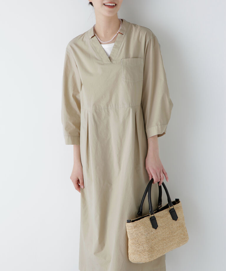  「◆製品染め刻み衿ワンピース」|ワンピース|ベージュ