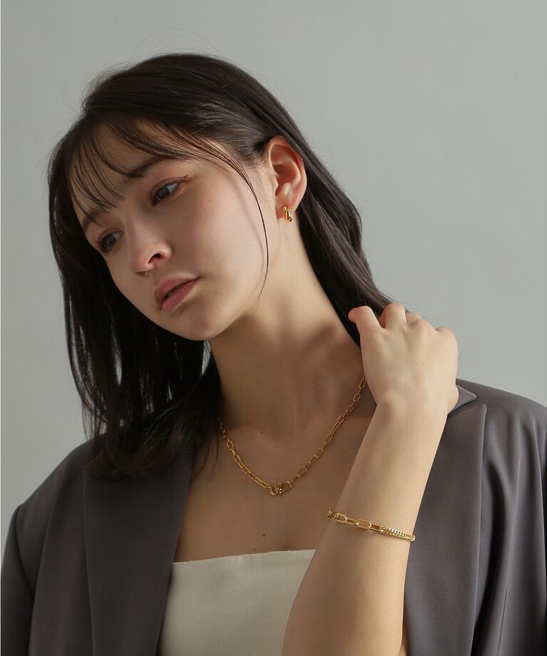 COCOSHNIK ONKITSCH「シルバー ミックスチェーン ケーブルカーブ ドレープ ブレスレット GP」|ブレスレット・バングル|