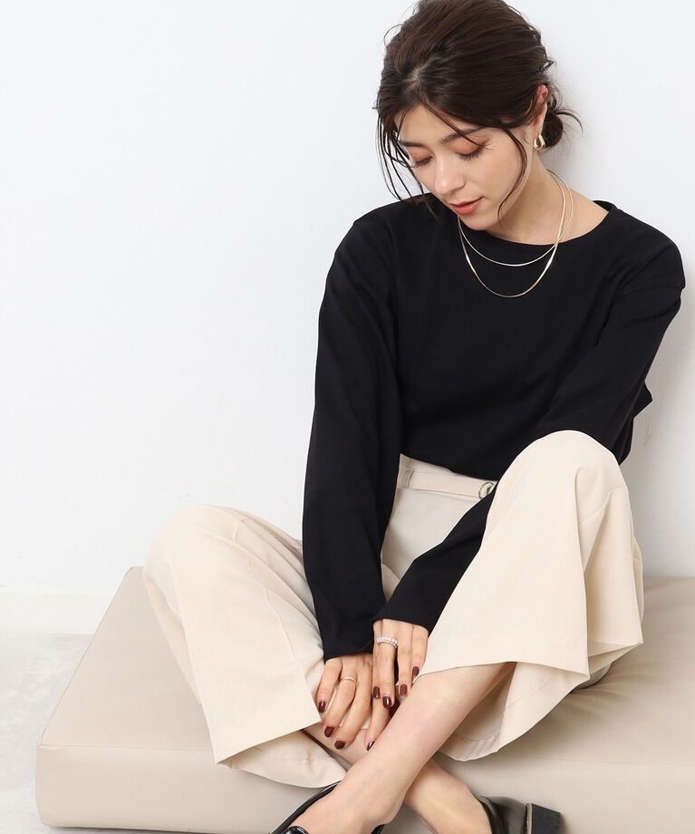 SHOO･LA･RUE「レイヤードコーデにも！ ラウンドヘム ベーシックロンT」|Tシャツ・カットソー|ﾌﾞﾗｯｸ(019)