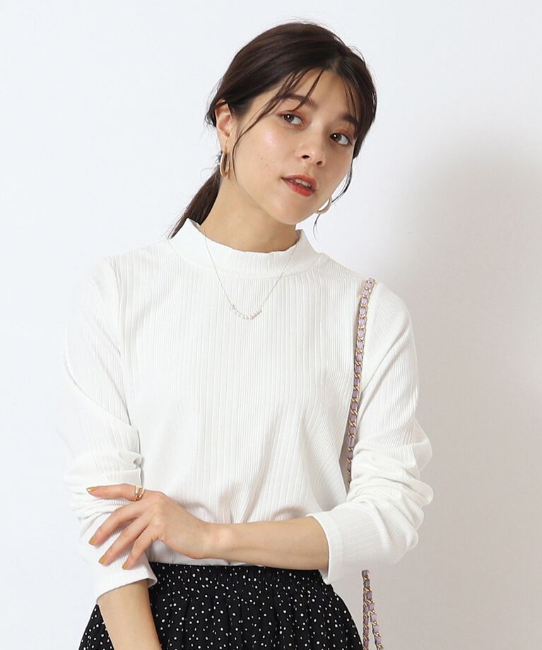 SHOO･LA･RUE「ランダムテレコ プチハイネック長袖インナー」|Tシャツ・カットソー|ﾎﾜｲﾄ(002)