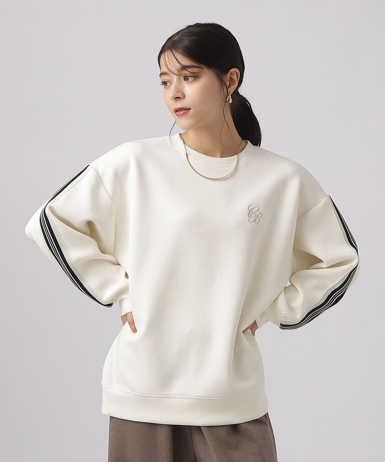 SHOO･LA･RUE「なめらかタッチ ライン入りデザインダンボールトップス」|Tシャツ・カットソー|ホワイト(002)