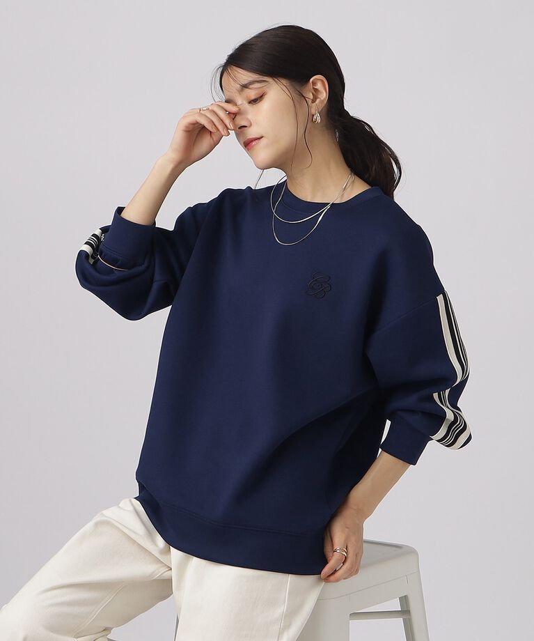 SHOO･LA･RUE「なめらかタッチ ライン入りデザインダンボールトップス」|Tシャツ・カットソー|ブルー(093)