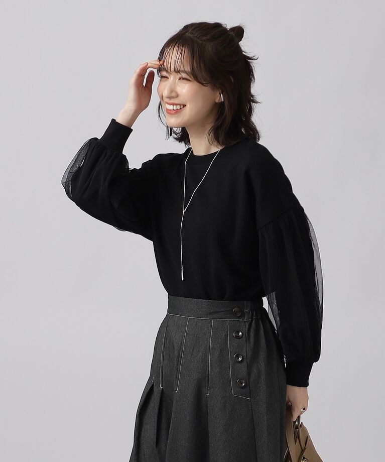 SHOO･LA･RUE「一枚で上品華やか お袖チュール 裏毛トップス」|パーカー|