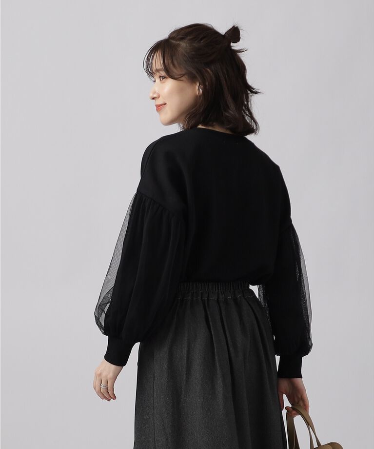 SHOO･LA･RUE「一枚で上品華やか お袖チュール 裏毛トップス」|パーカー|