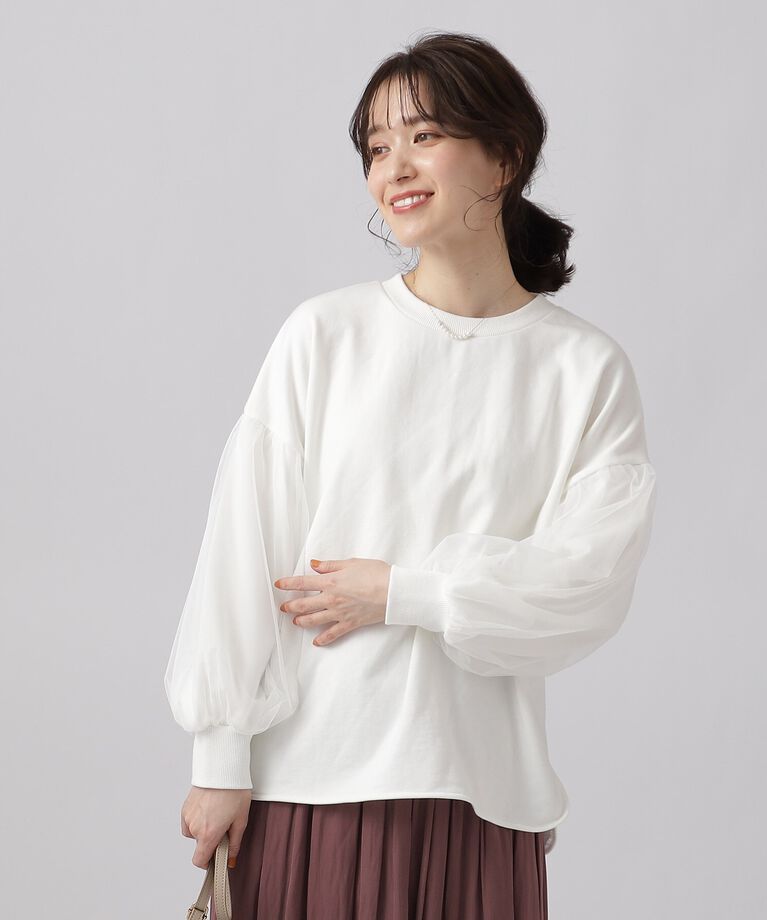 SHOO･LA･RUE「一枚で上品華やか お袖チュール 裏毛トップス」|パーカー|