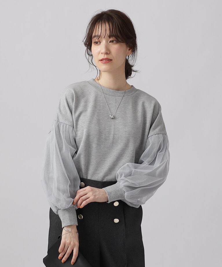 SHOO･LA･RUE「一枚で上品華やか お袖チュール 裏毛トップス」|パーカー|