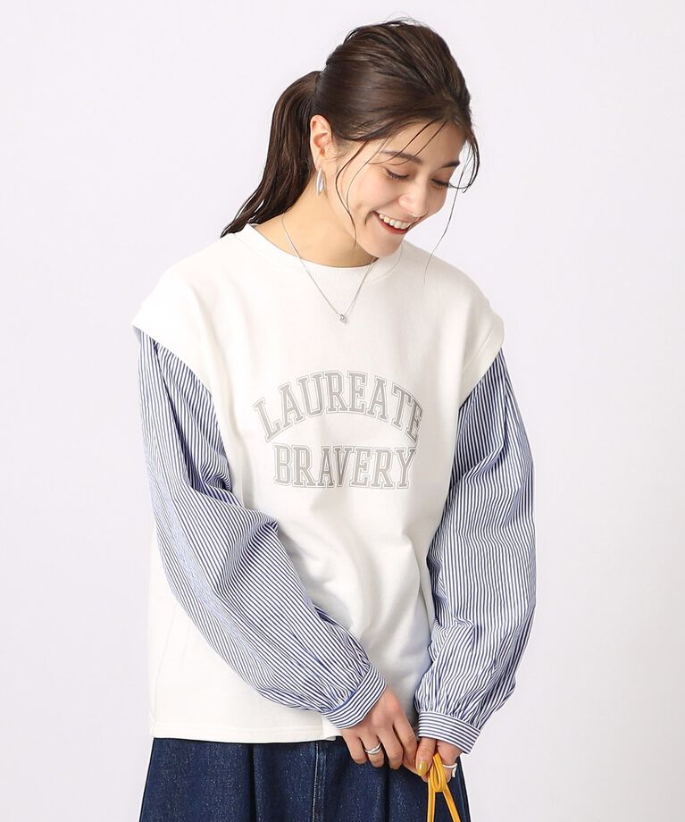 SHOO･LA･RUE「レイヤード風カレッジロゴトップス」|パーカー|アイボリー(004)