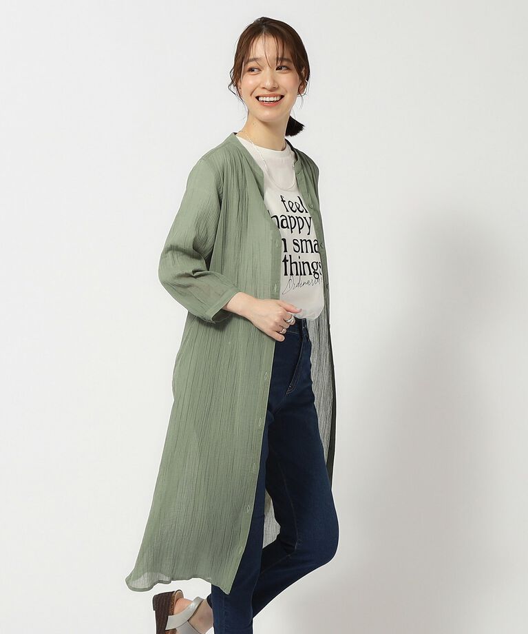 SHOO･LA･RUE「【洗える/7分袖】ふんわり さらさら コットンシフォンシャツワンピース」|ワンピース|カーキ(027)