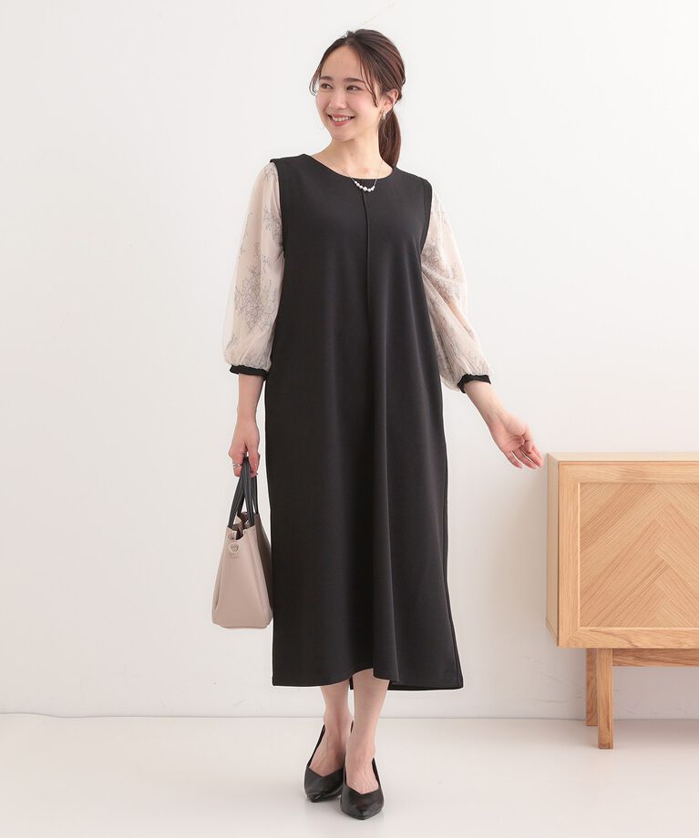 SHOO･LA･RUE「1枚で上品に決まる お袖レース切り替え7分袖ワンピース」|ワンピース|