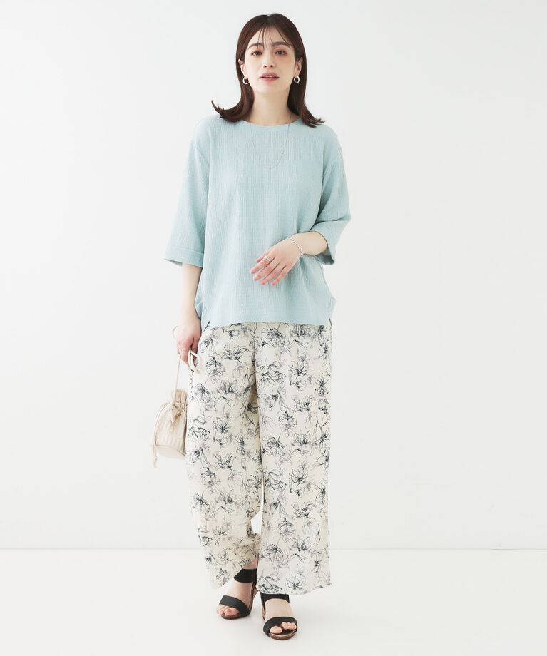 SHOO･LA･RUE「【洗える/S-LL】表面感が魅力 インせず決まる 裾タック5分袖トップス」|Tシャツ・カットソー|