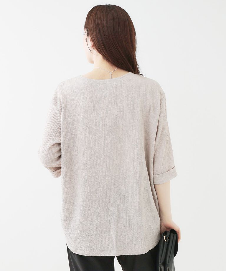 SHOO･LA･RUE「【洗える/S-LL】表面感が魅力 インせず決まる 裾タック5分袖トップス」|Tシャツ・カットソー|