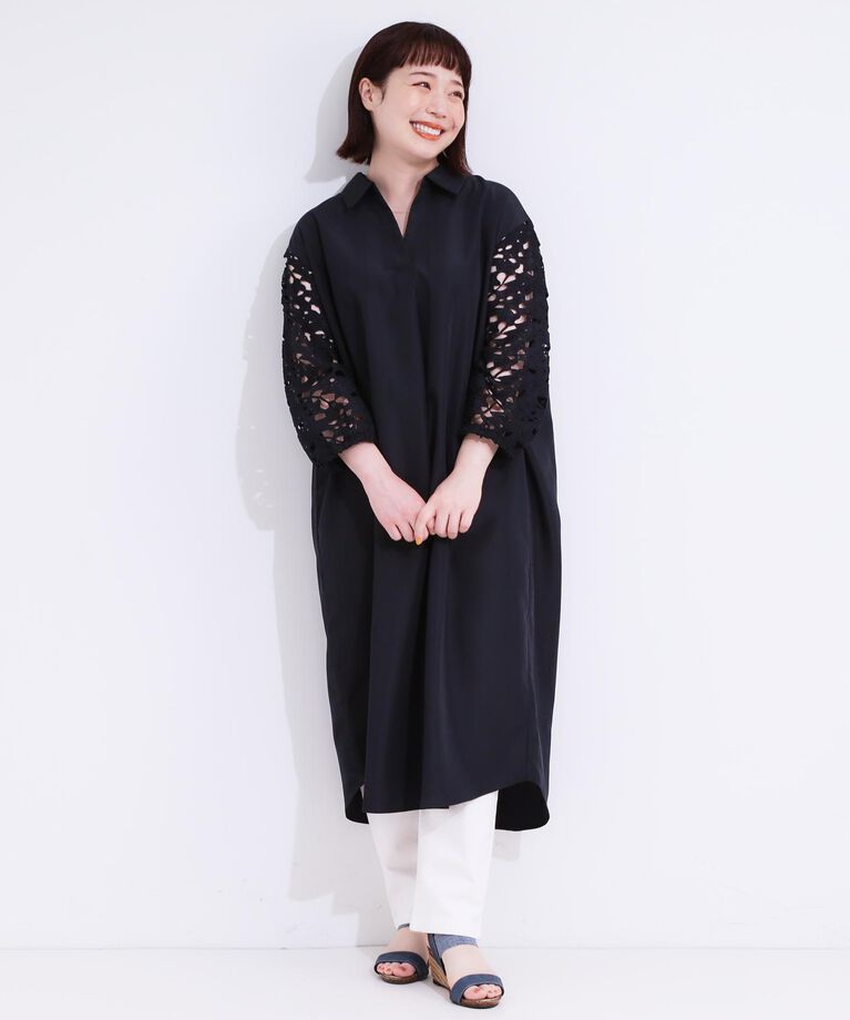 SHOO･LA･RUE「袖レースが上品なシャツワンピース」|ワンピース|