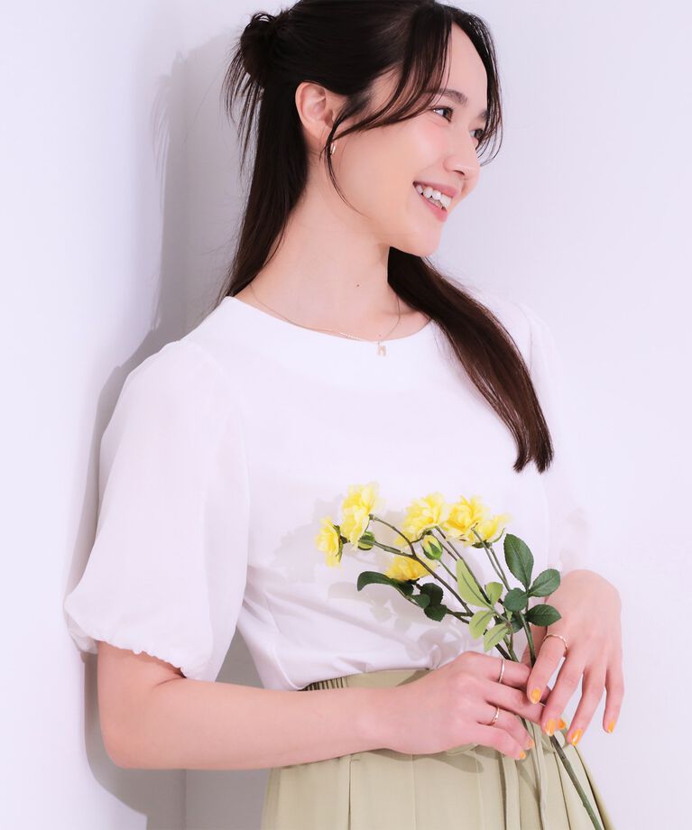 SHOO･LA･RUE「【シューアイス】袖シアーバルーントップス」|Tシャツ・カットソー|オフホワイト(003