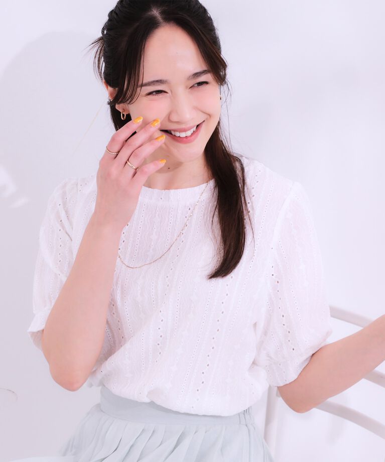SHOO･LA･RUE「【洗える/S-LL】大人フェミニンな着こなしに ジャカードレーストップス」|Tシャツ・カットソー|オフホワイト(003