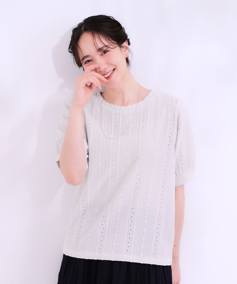 SHOO･LA･RUE「【洗える/S-LL】大人フェミニンな着こなしに ジャカードレーストップス」|Tシャツ・カットソー|