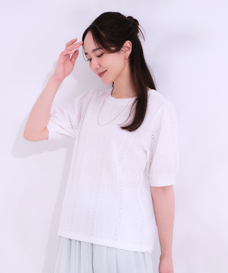 SHOO･LA･RUE「【洗える/S-LL】大人フェミニンな着こなしに ジャカードレーストップス」|Tシャツ・カットソー|