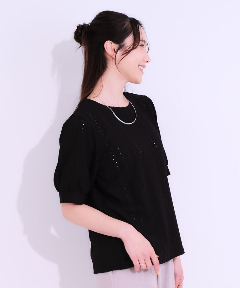 SHOO･LA･RUE「【洗える/S-LL】大人フェミニンな着こなしに ジャカードレーストップス」|Tシャツ・カットソー|