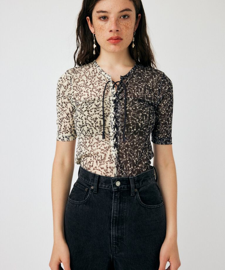 MOUSSY「ASYMMETRIC COLOR LACE UP トップス」|Tシャツ・カットソー|BLK