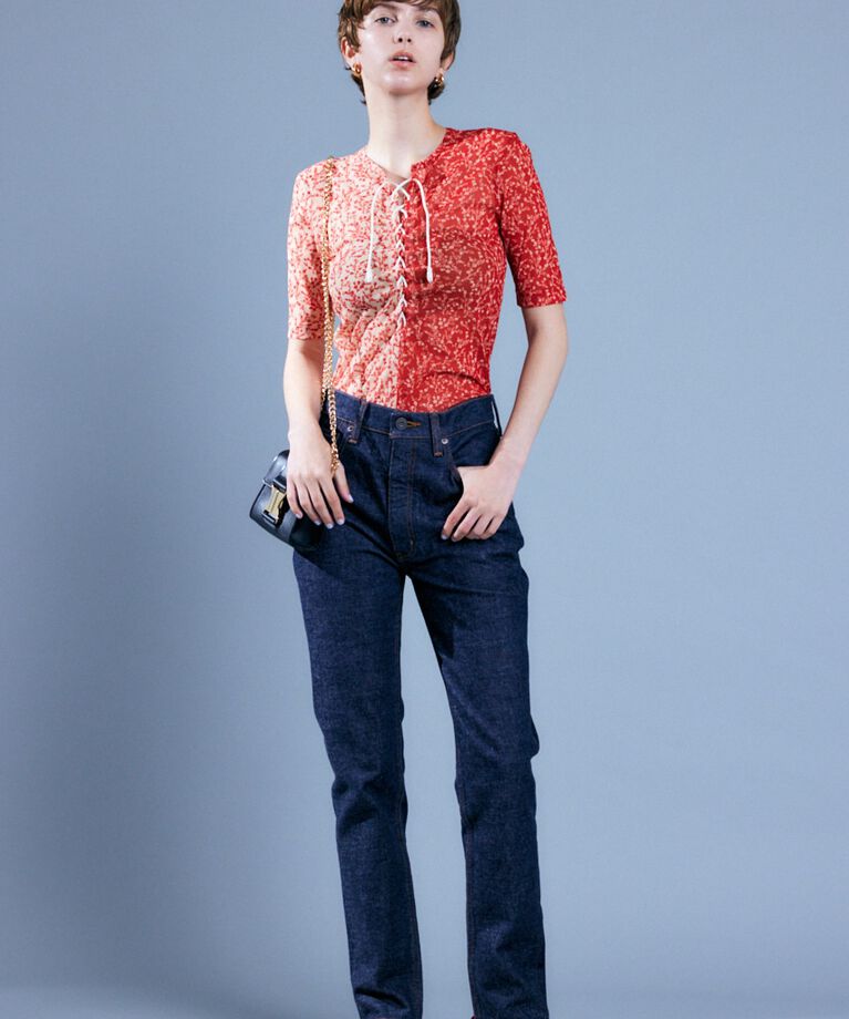 MOUSSY「ASYMMETRIC COLOR LACE UP トップス」|Tシャツ・カットソー|