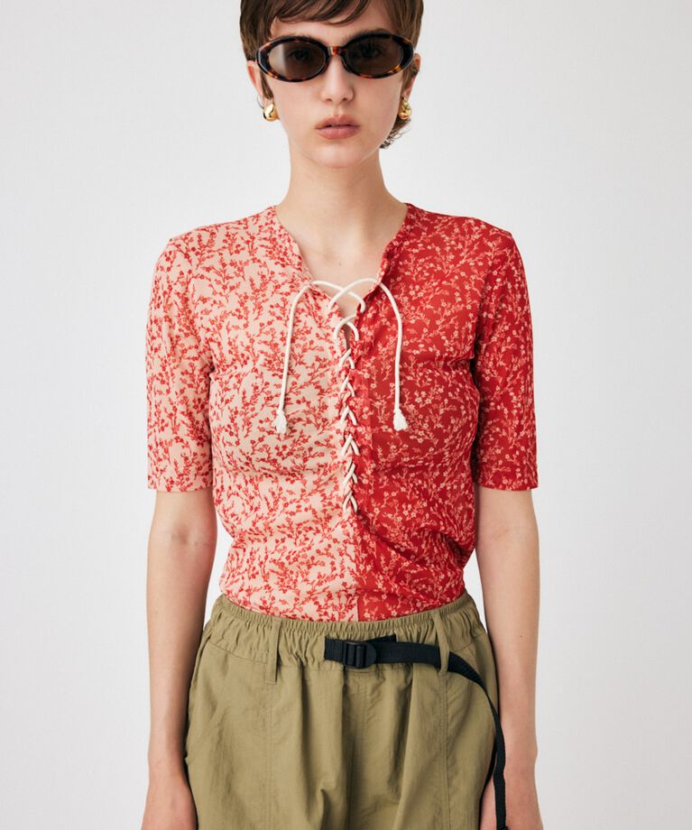 MOUSSY「ASYMMETRIC COLOR LACE UP トップス」|Tシャツ・カットソー|