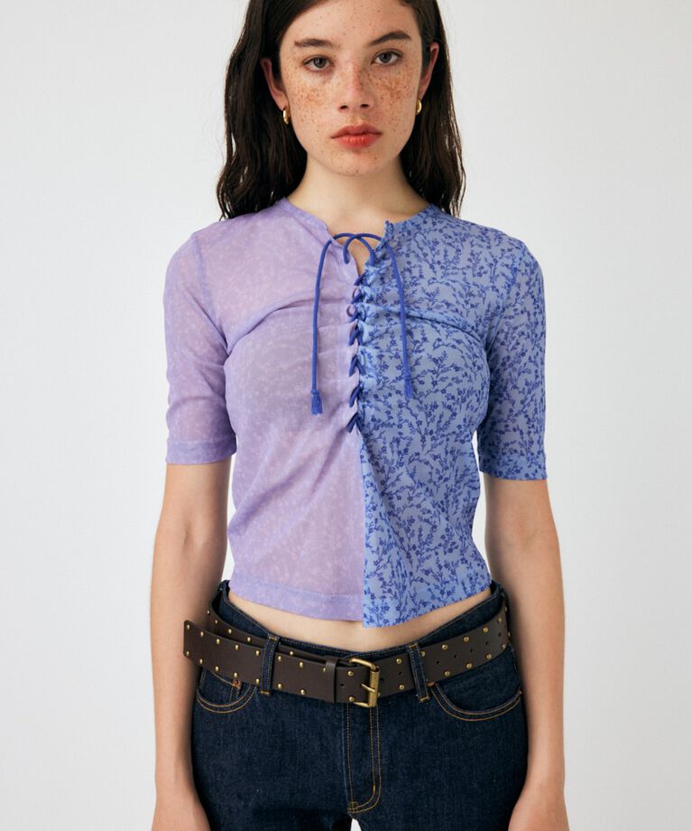 MOUSSY「ASYMMETRIC COLOR LACE UP トップス」|Tシャツ・カットソー|PUR