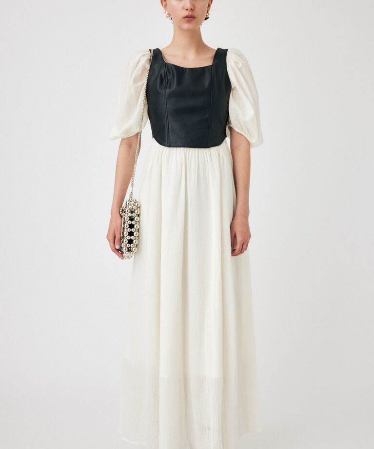 MOUSSY「PUFF SLEEVE CRAPE ドレス」|ワンピース|O/WHT1