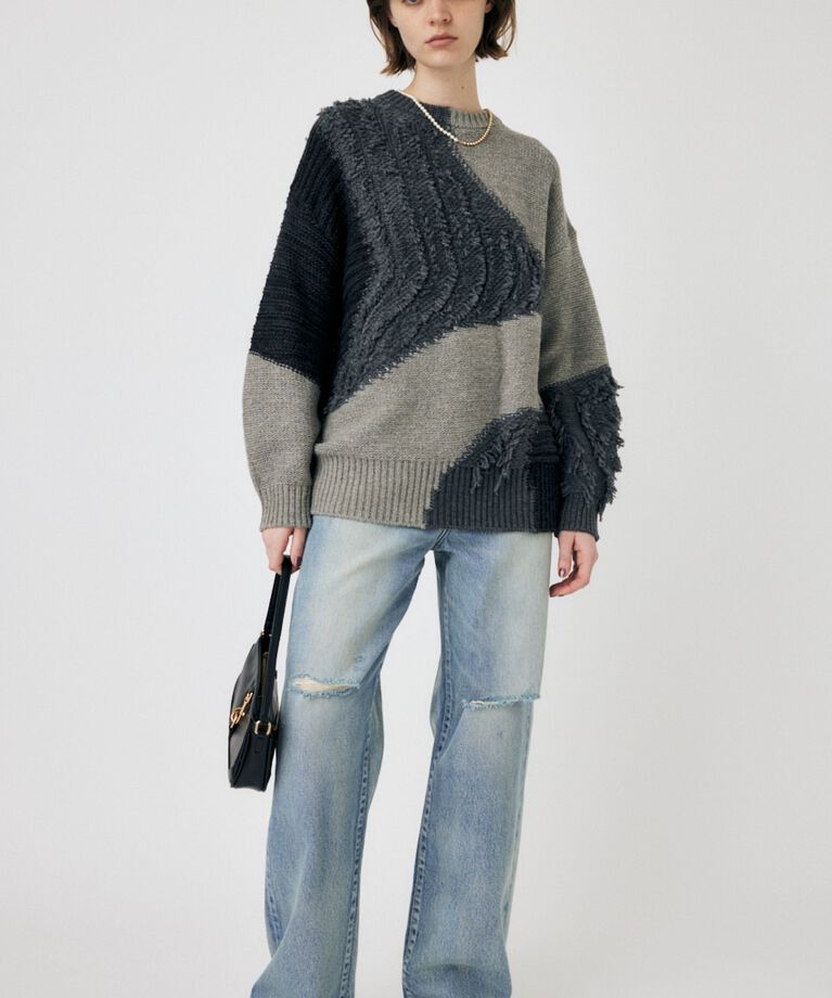 MOUSSY「PATCH DESIGN ニット」|ニット・セーター|C.GRY