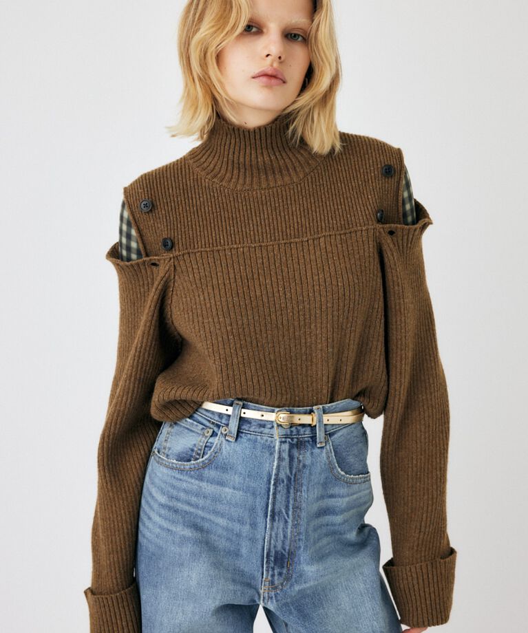 MOUSSY「LAYERED LIKE オープンショルダーニット」|ニット・セーター|BRN