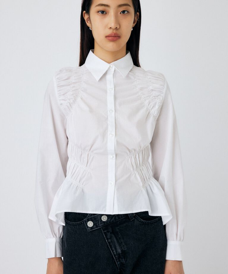 MOUSSY「COTTON GATHER シャツ」|シャツ・ブラウス|WHT