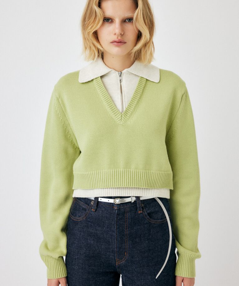 MOUSSY「LAYERED HALF ZIP セーター」|ニット・セーター|