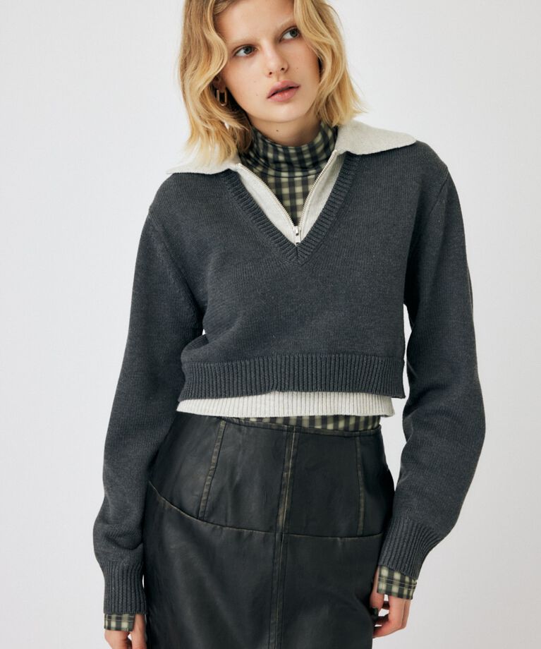MOUSSY「LAYERED HALF ZIP セーター」|ニット・セーター|