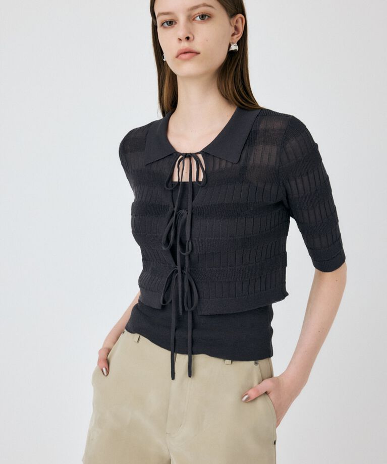 MOUSSY「KNIT CAMI & RIBBON シャツセット」|ニット・セーター|L/BLK1