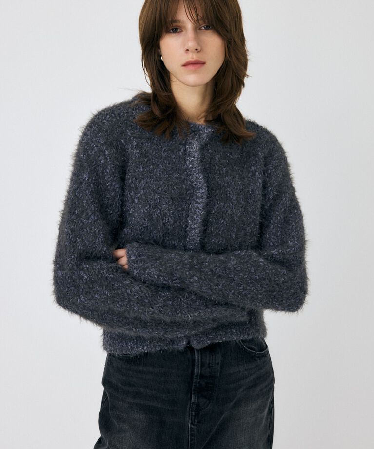 MOUSSY「GLITTER SHAGGY ニットカーディガン」|カーディガン|