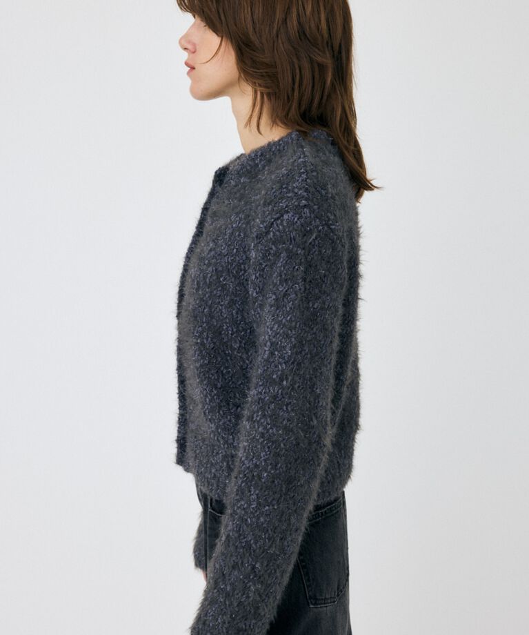 MOUSSY「GLITTER SHAGGY ニットカーディガン」|カーディガン|