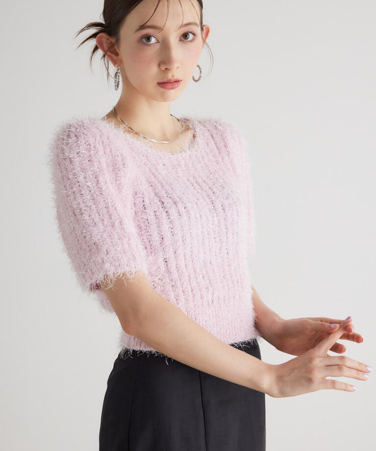 rienda「コンパクトシアーシャギーknitTOP」|ニット・セーター|PNK