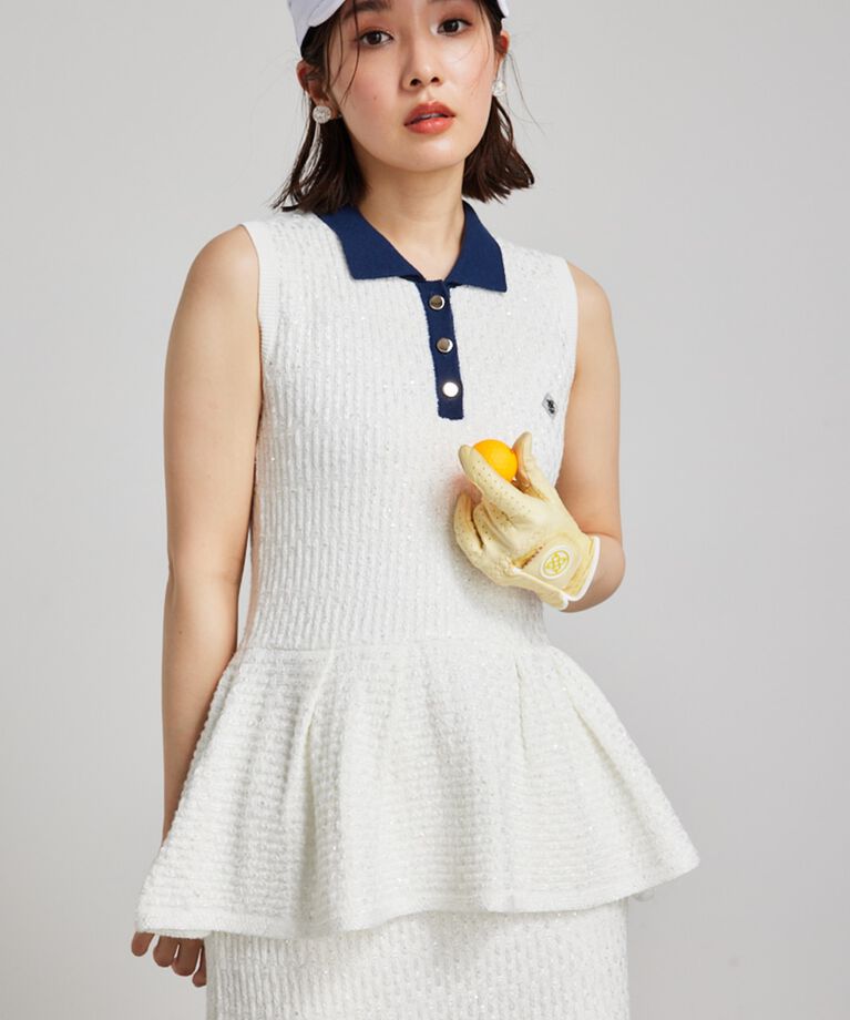rienda「シャイニーツイードペプラムニットTOP」|ニット・セーター|WHT