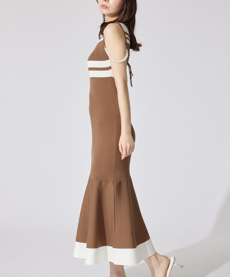 rienda「フェイクパールショルダージャガードニットワンピース」|ワンピース|