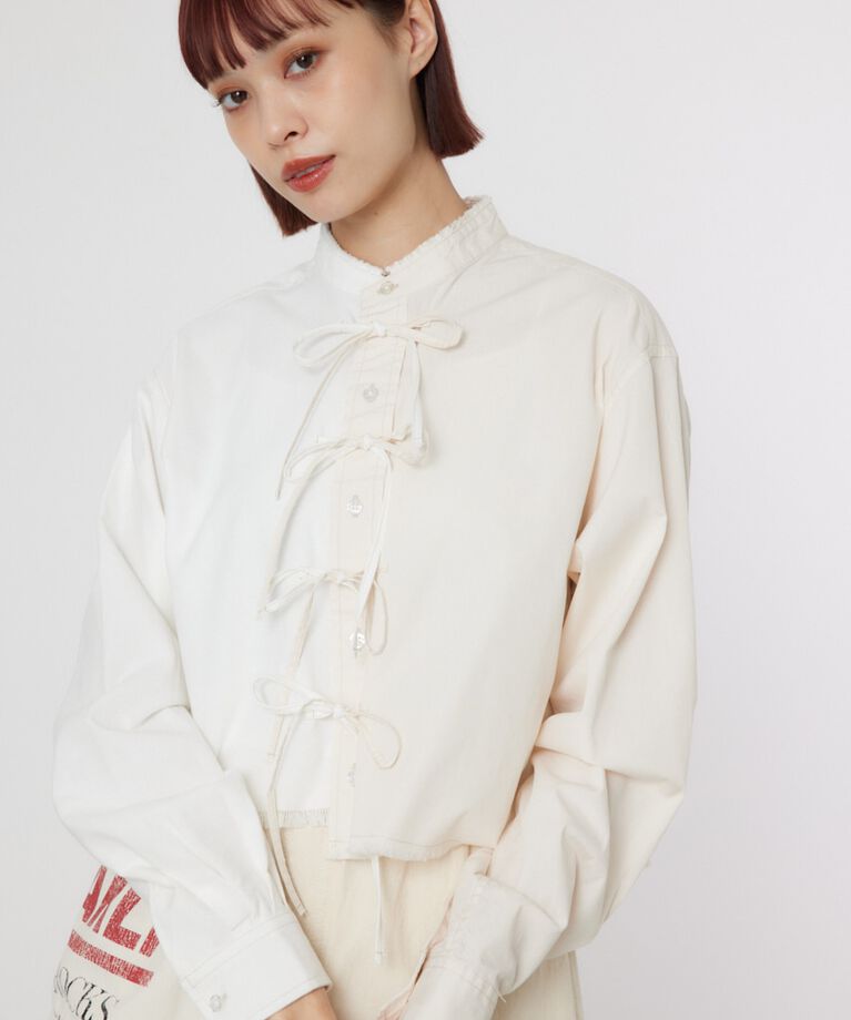 RODEO CROWNS「リボンクロップドシャツ」|シャツ・ブラウス|WHT