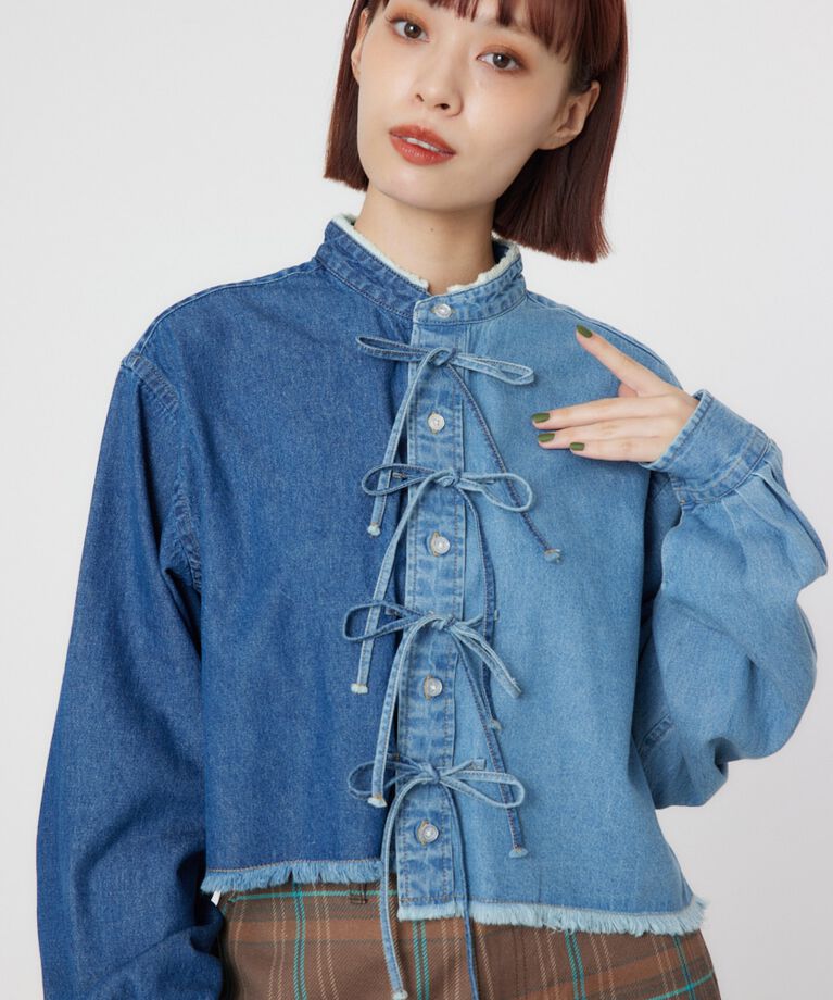 RODEO CROWNS「リボンクロップドシャツ」|シャツ・ブラウス|BLU