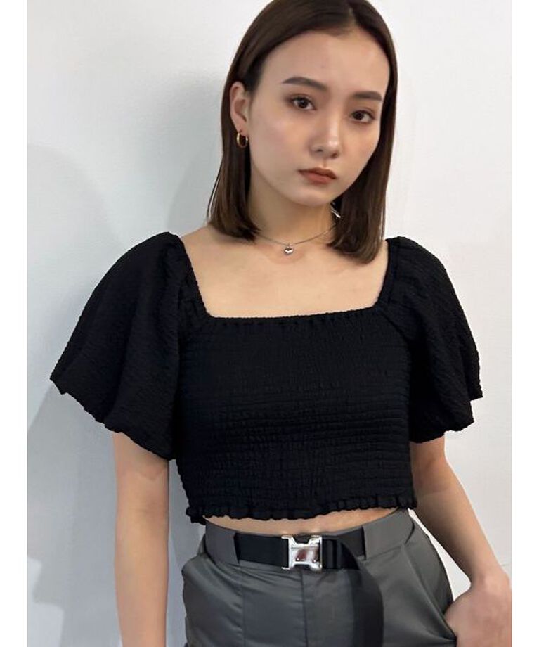 EMODA「ボリュームスリーブクロップトップ」|Tシャツ・カットソー|ブラック