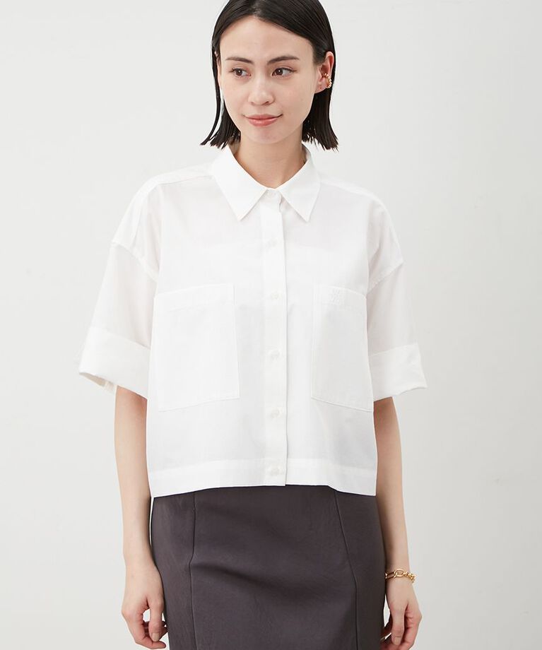 Mila Owen「【ウォッシャブル】クロップドハーフスリーブシャツ」|シャツ・ブラウス|WHT