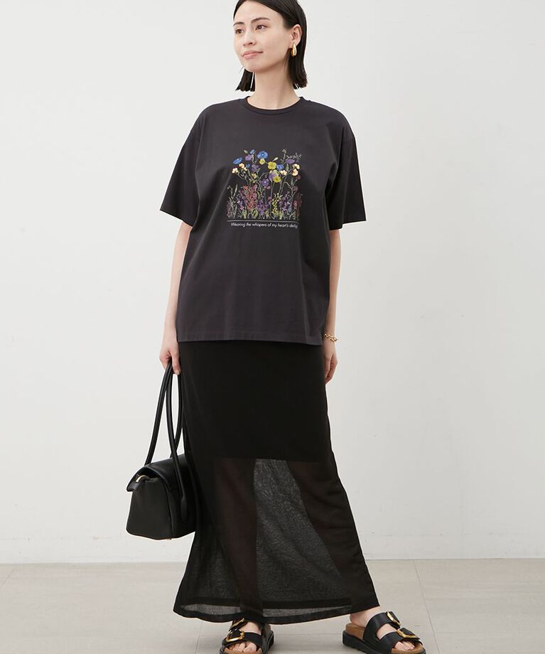 Mila Owen「フラワーモチーフプリント刺繍Tシャツ」|Tシャツ・カットソー|