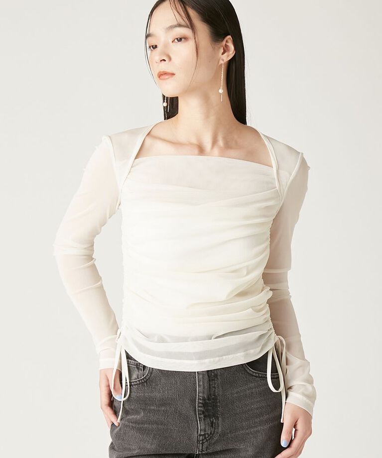FRAY I.D「スクエアネックドレープチュールトップス」|Tシャツ・カットソー|