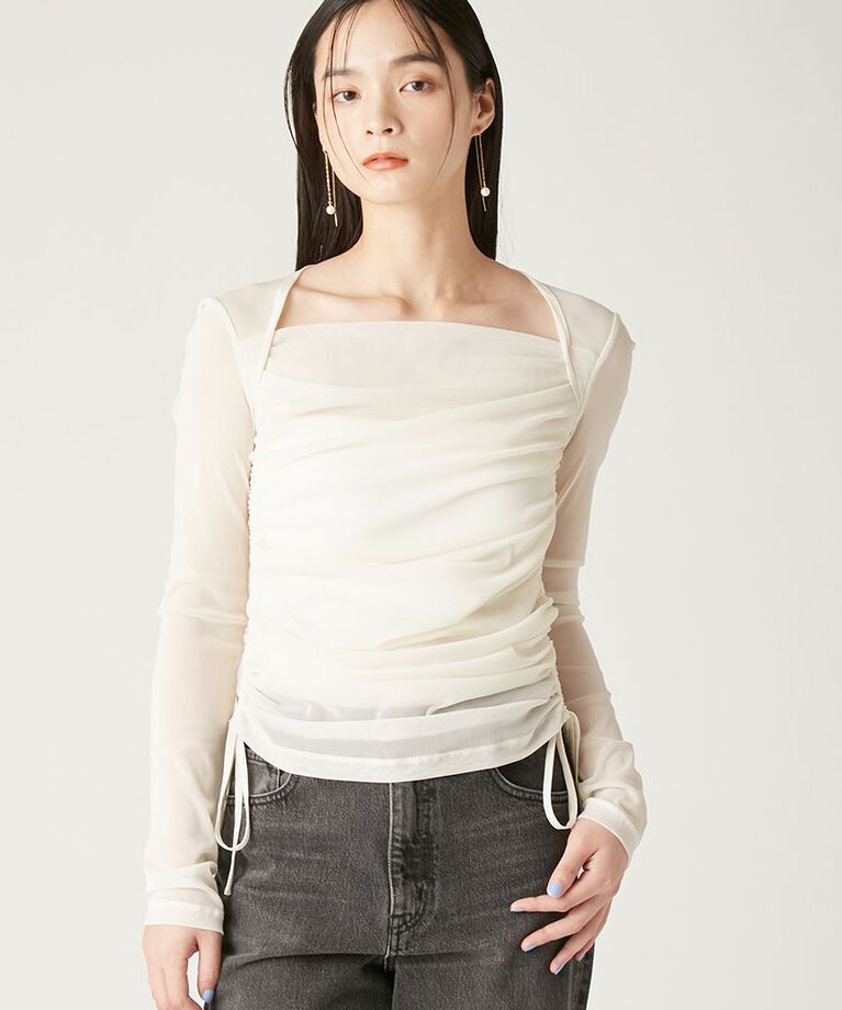 FRAY I.D「スクエアネックドレープチュールトップス」|Tシャツ・カットソー|