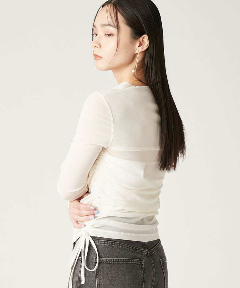 FRAY I.D「スクエアネックドレープチュールトップス」|Tシャツ・カットソー|