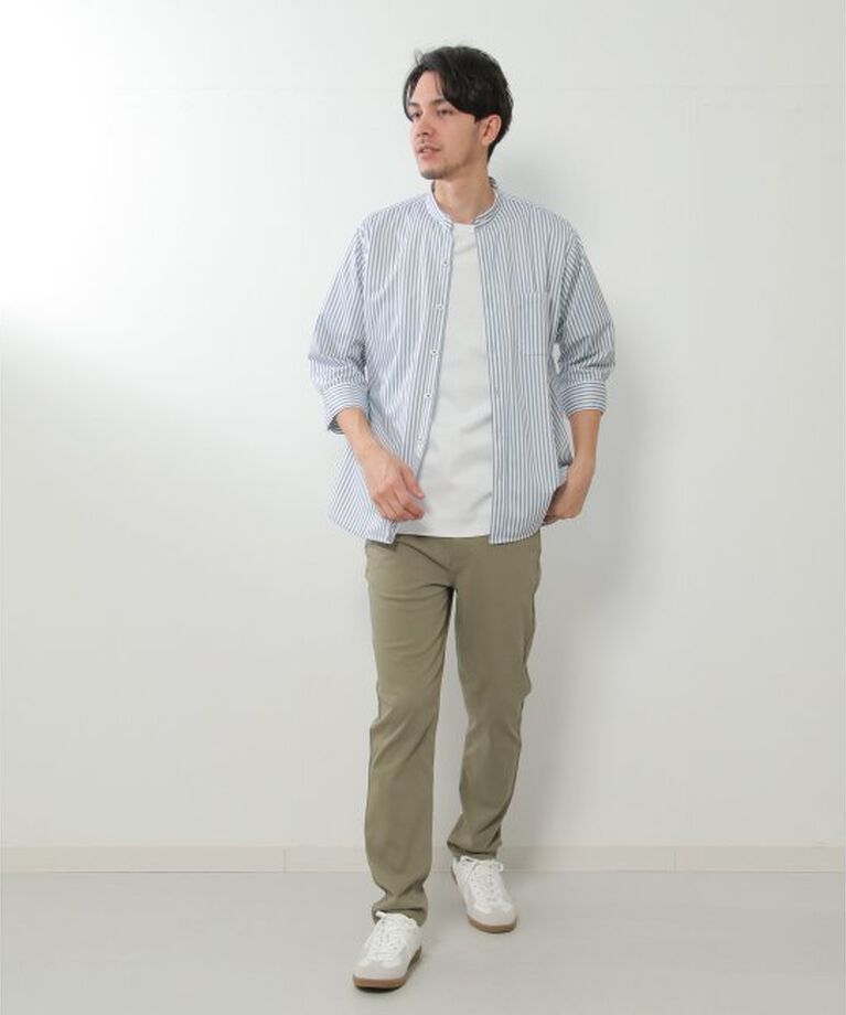 ikka「7分袖イージーケアバンドカラーシャツ」|シャツ・ブラウス|